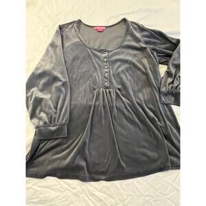 Woman Within 1X Gray Velour Empire Waist Henley Top Plus Size Soft Stretch